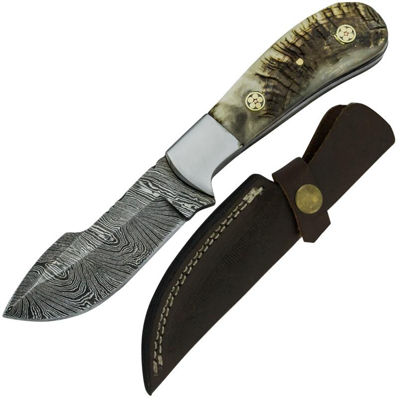 Red Deer Fine Damascus Burnt Bone Hunting Knife